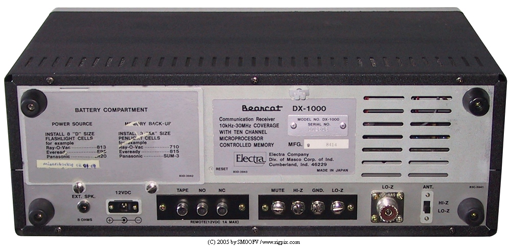 A rear picture of Bearcat DX-1000 (By Electra Company)
