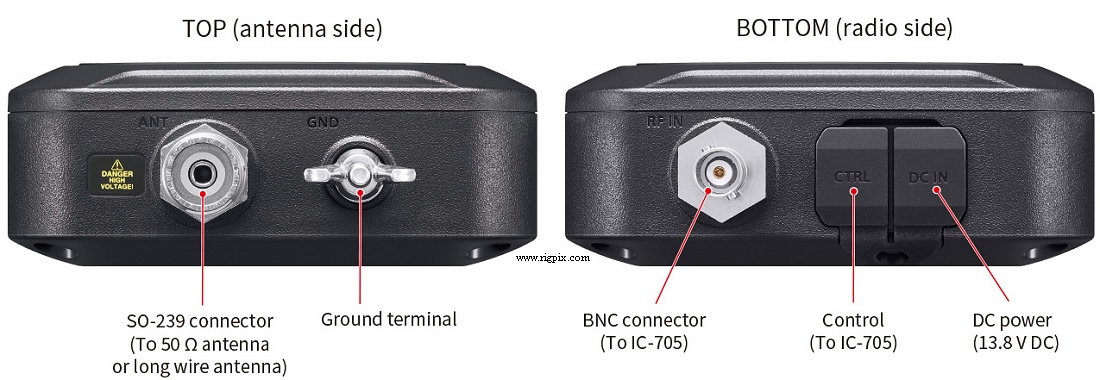 A picture of Icom AH-705 connections