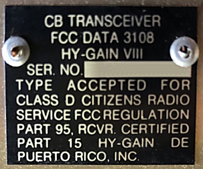 A picture of Hy-Gain 8 / VIII (3108) rear label