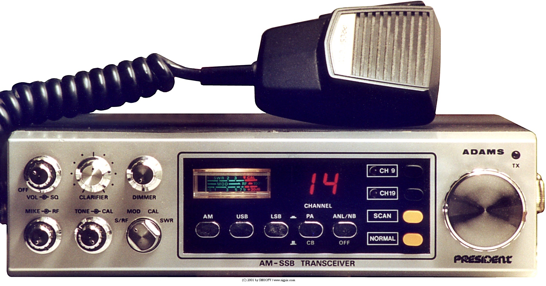 President Adams FCC CB Radio. Large LCD with 7 Colors, Programmable EMG  Channel Shortcuts, Roger Beep and Key Beep, Electret or Dynamic Mic, ASC  and