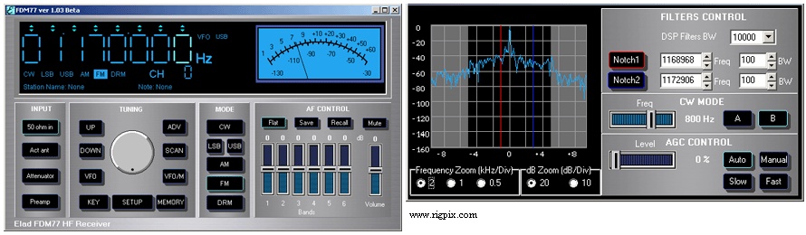 A picture of Elad FDM-77 software screens