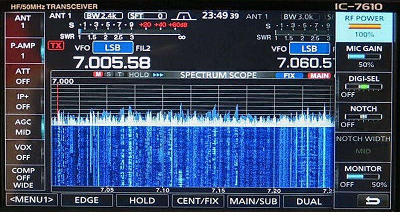 A picture of Icom IC-7610 waterfall display