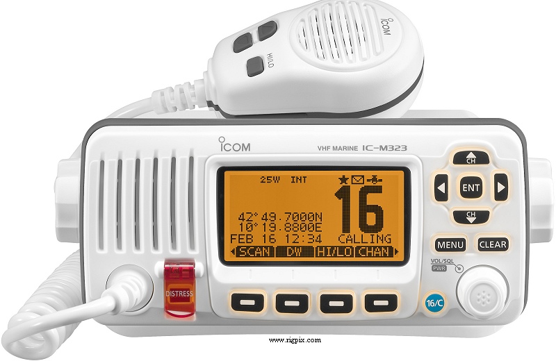 A picture of a white color Icom IC-M323