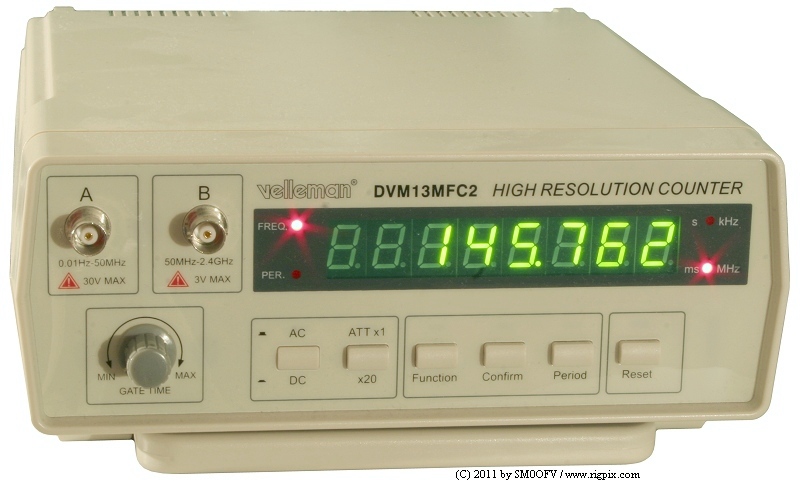 Velleman DVM13MFC2U-VP High Resolution Frequency Counter 2 Channel 2.4 GHz 220VAC 10.6 W x 8.5 D x 3.9 H 