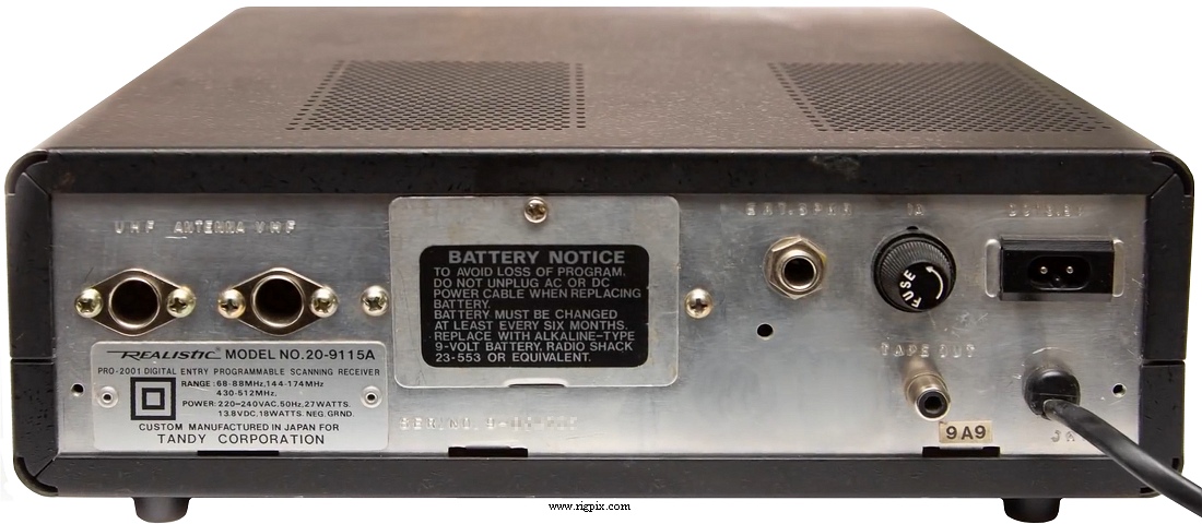A rear picture of Realistic Pro-2001 (20-9115 and 20-9115A)